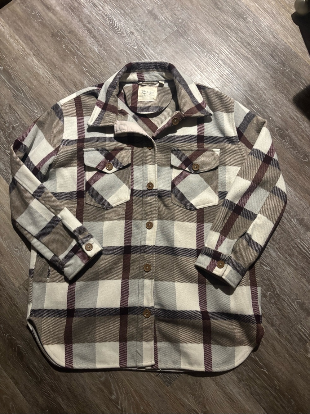 RD Style Plaid Shacket in Cream, Brown & Maroon